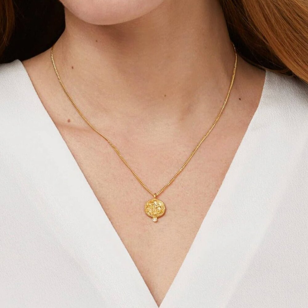 New without Tags Julie Vos Gold Trieste Coin Cubic Zirconia  Solitaire Necklace - Picture 3 of 3